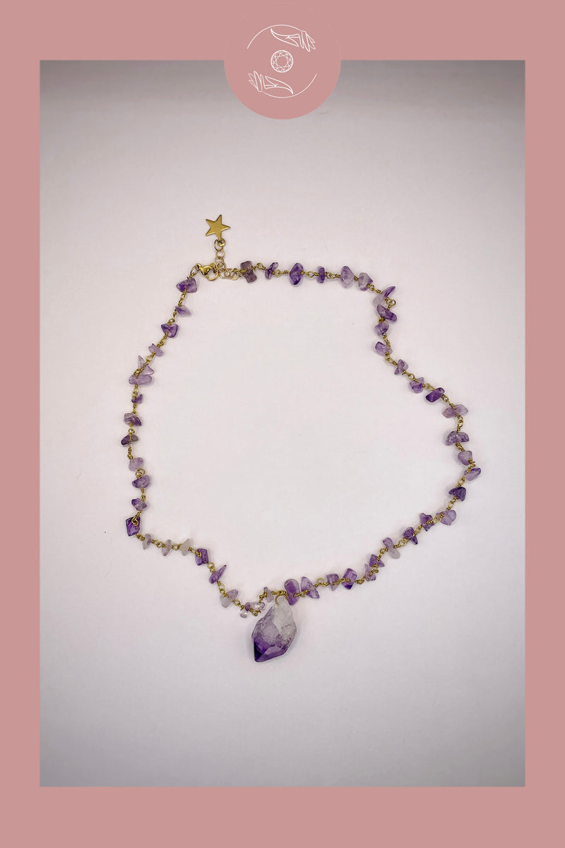 Collana donna con ciondolo ala di vera ametista pietra dura naturale chakra  cristalloterapia